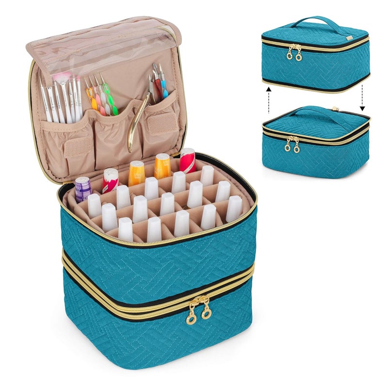 LUXJA Detachable 2 Layers Nail Polish Organizer - Hold 40 Bottles (15ml - 0.5 fl.oz), Nail Polish Case with Tools Storage Pockets (Patented), Teal