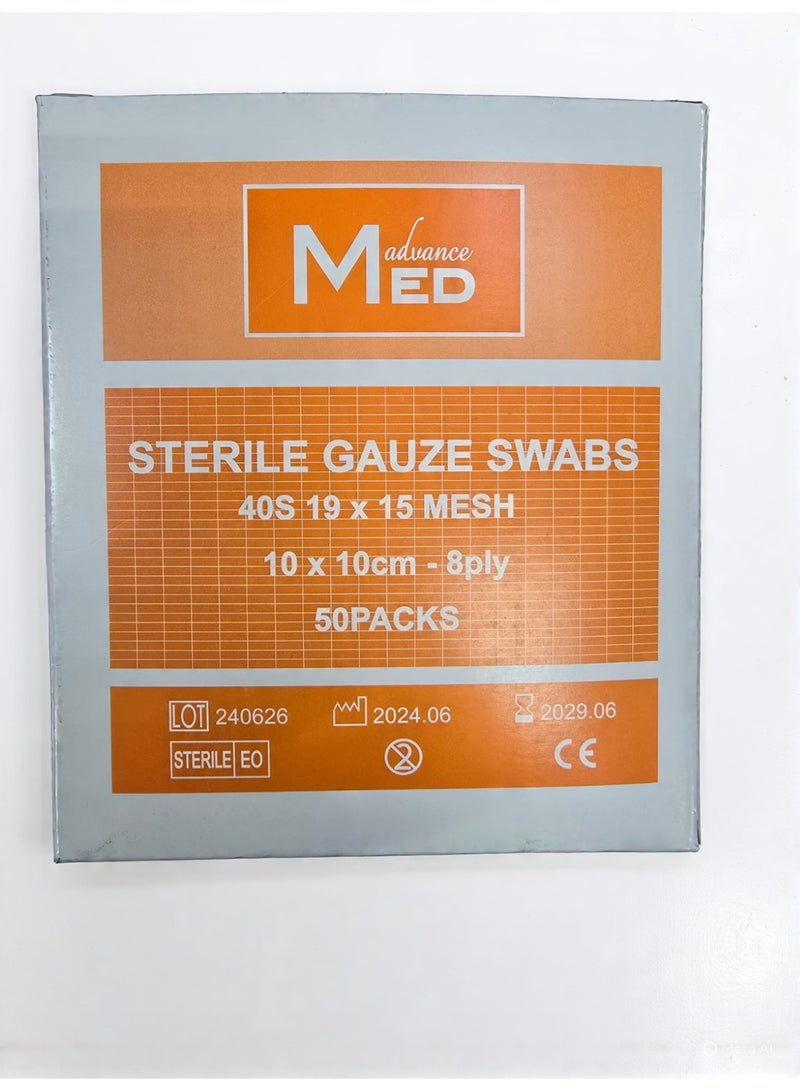 MEDca STERILE GAUZE SWAB 10X10 CM 8PLY 50PCS/PACK - Image 1