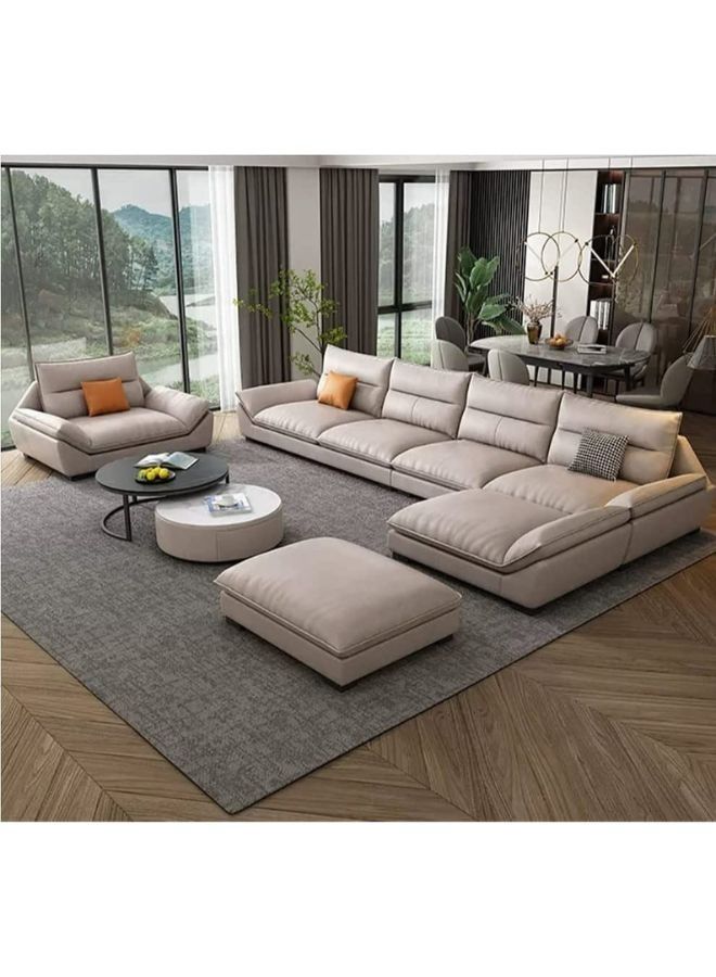 KARNAK أريكة كارناك متعددة الوظائف، أريكة من الخشب الصلب لغرفة المعيشة، مجموعة أريكة جلدية حديثة من البولي يوريثين، اللون البيج - Image 1