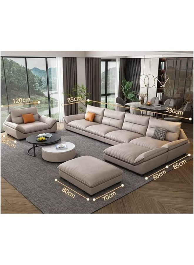 KARNAK أريكة كارناك متعددة الوظائف، أريكة من الخشب الصلب لغرفة المعيشة، مجموعة أريكة جلدية حديثة من البولي يوريثين، اللون البيج - Image 2