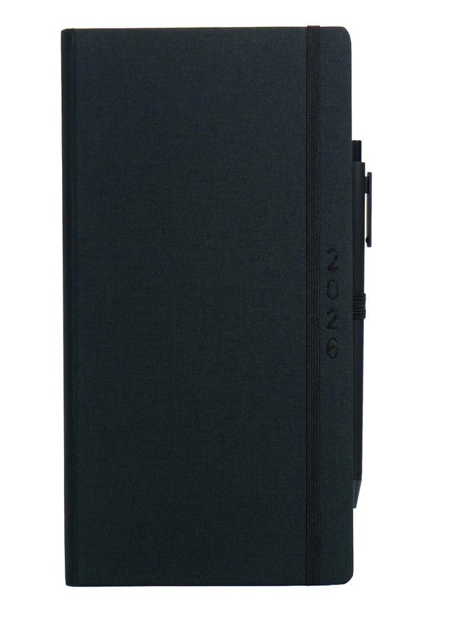 Mahavir Fabrica Diary 2026 | A5 Size New Year diary with Pen | One-Day-to-a-Page New Year Diary with Thumb-Cut Indexes, Elastic Band Closure, Pen & a Back Pocket | 424 pages | Linen Fabric Cover Material | (Black) - Image 1