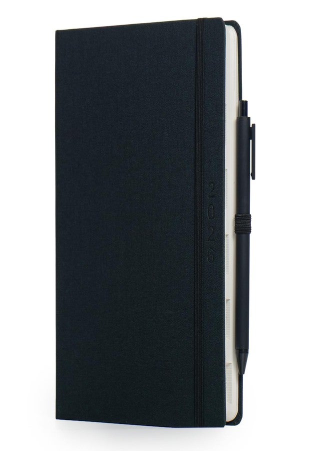 Mahavir Fabrica Diary 2026 | A5 Size New Year diary with Pen | One-Day-to-a-Page New Year Diary with Thumb-Cut Indexes, Elastic Band Closure, Pen & a Back Pocket | 424 pages | Linen Fabric Cover Material | (Black) - Image 2