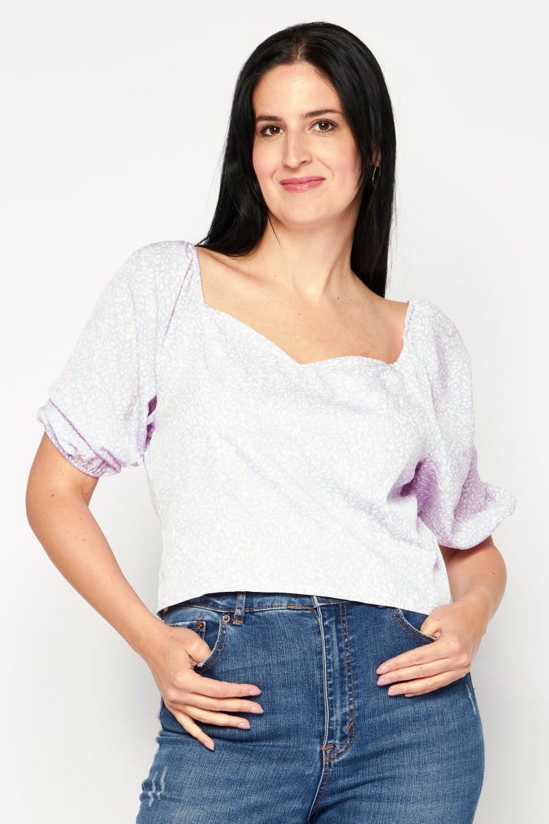 Riley & Rae Women Floral Print Short Sleeve Floral Print, Lilac  - Image 1