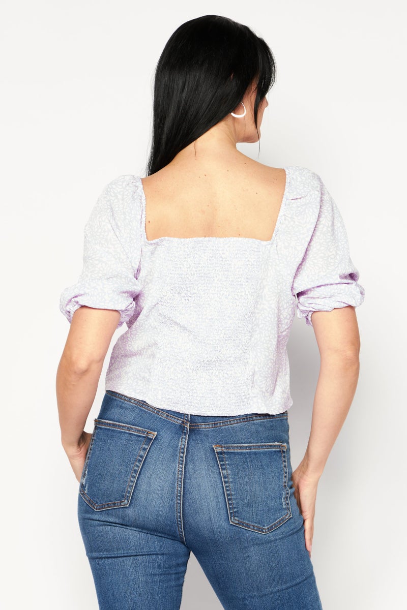 Riley & Rae Women Floral Print Short Sleeve Floral Print, Lilac  - Image 3