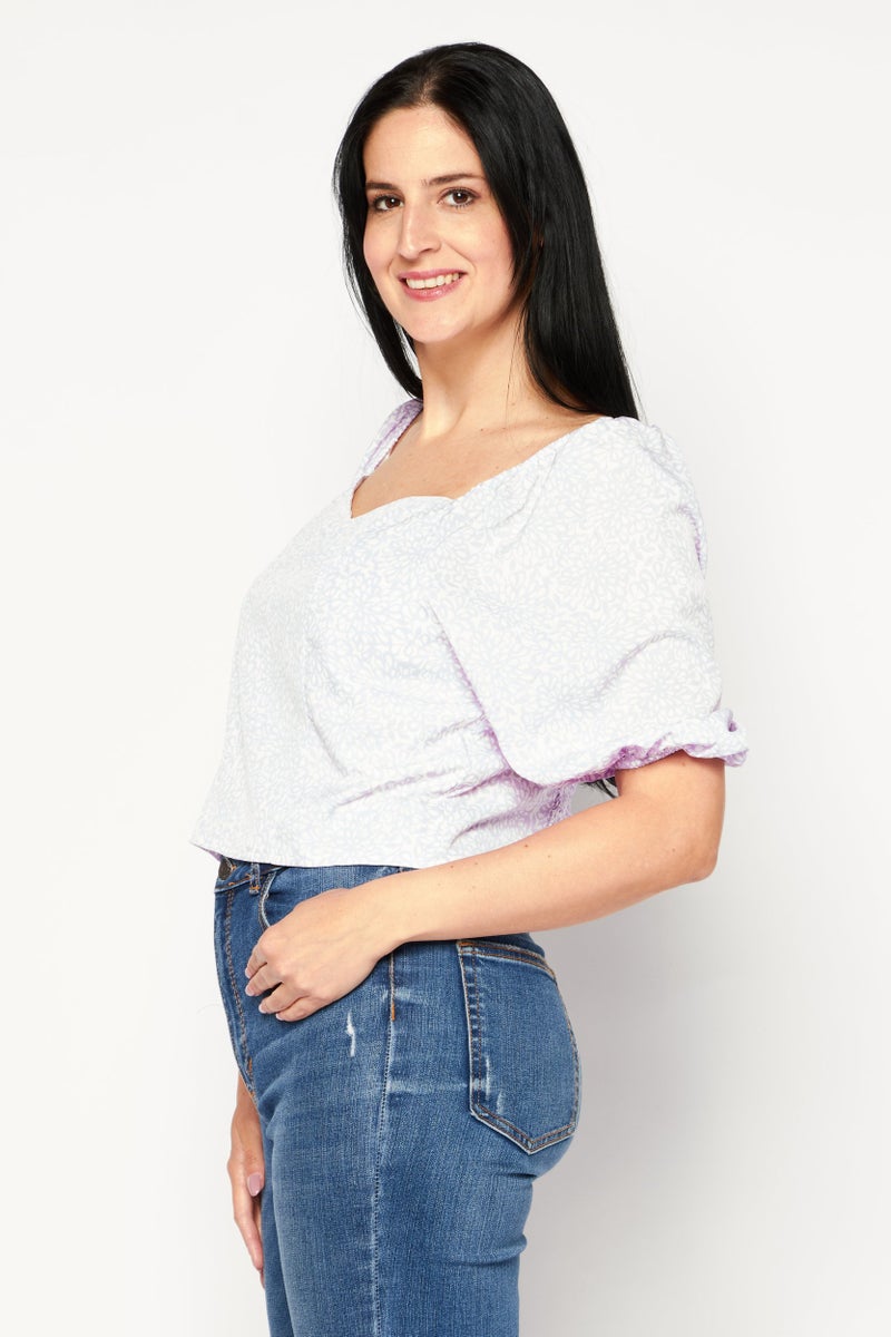 Riley & Rae Women Floral Print Short Sleeve Floral Print, Lilac  - Image 4
