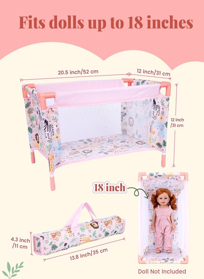 BABESIDE سرير دمى أطفال من بيبي سايد مكون من 7 قطع، مناسب لدمى مقاس 18 بوصة، سرير دمى مع حقيبة تخزين وإكسسوارات فراش، أثاث سرير دمى، إكسسوارات دمى أطفال حديثي الولادة للأطفال من عمر 3 سنوات فما فوق - Image 5