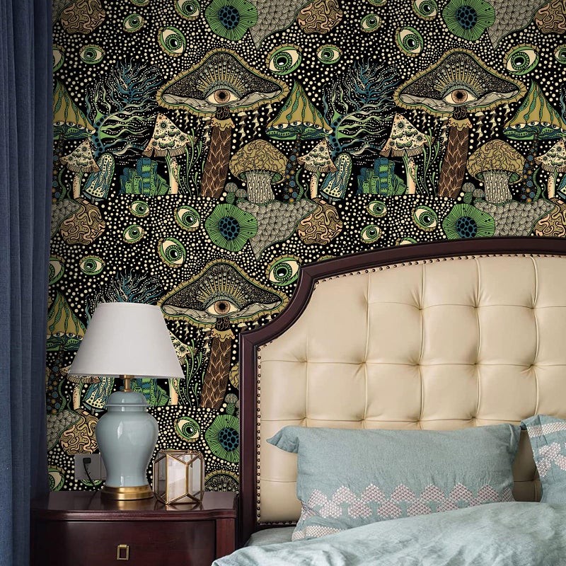 WENMER Peel and Stick Floral Boho Mushroom Wallpaper - Self Adhesive Contact Paper for Bedroom Bathroom 17.7in x 9.8ft - Image 2