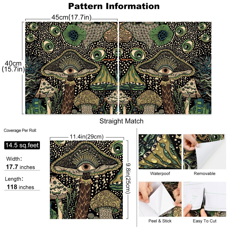 WENMER Peel and Stick Floral Boho Mushroom Wallpaper - Self Adhesive Contact Paper for Bedroom Bathroom 17.7in x 9.8ft - Image 5