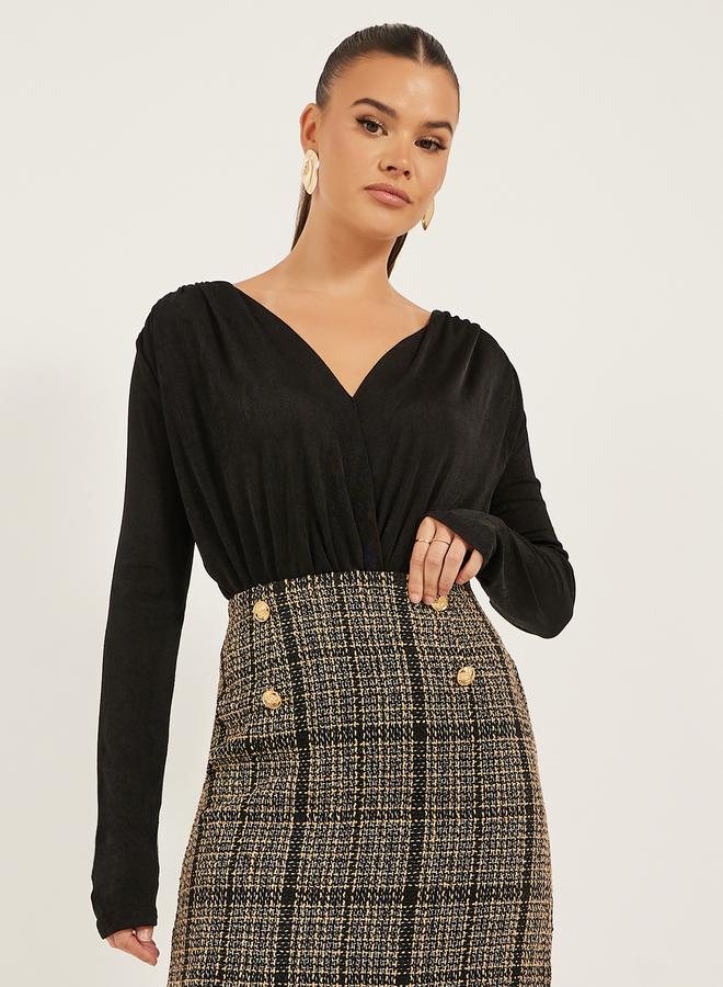 Styli Black Deep V Neck Wrap Bodysuit - Image 1