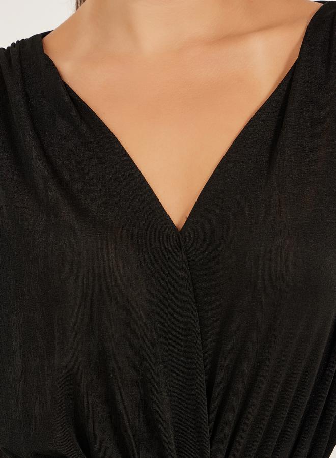 Styli Black Deep V Neck Wrap Bodysuit - Image 4