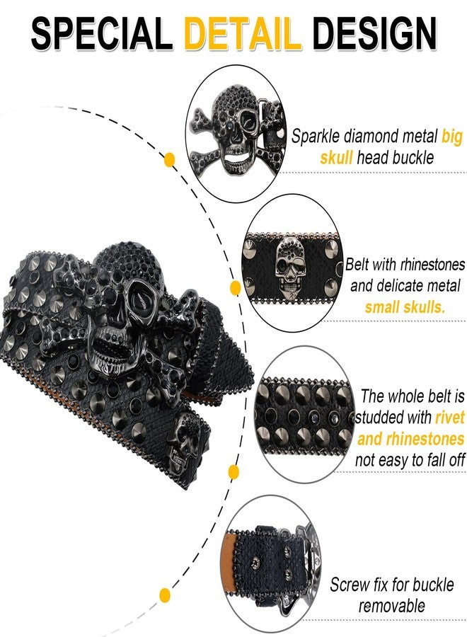 EVERBLTING SW Rhinestones Skull Belt-Black-105 - Image 2