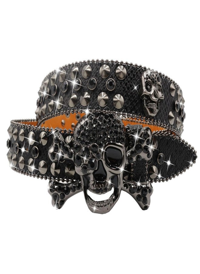 EVERBLTING SW Rhinestones Skull Belt-Black-105 - Image 1