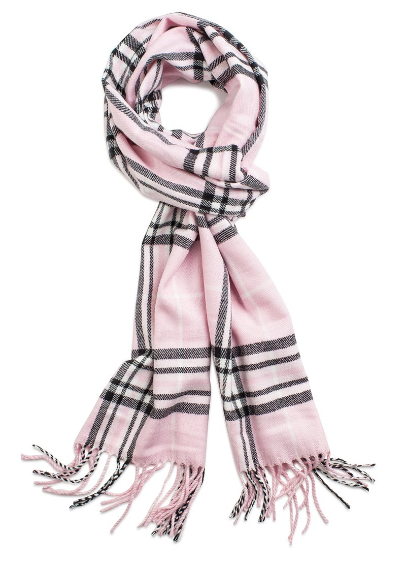 VERONZ Super Soft Luxurious Classic Cashmere Feel Winter Scarf (Pink Plaid) - Image 1