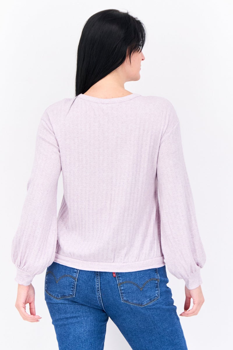 89th + Madison Women Round Neck Ribbed Sweater, Lilac - Image 3