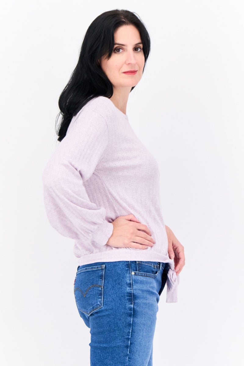 89th + Madison Women Round Neck Ribbed Sweater, Lilac - Image 2
