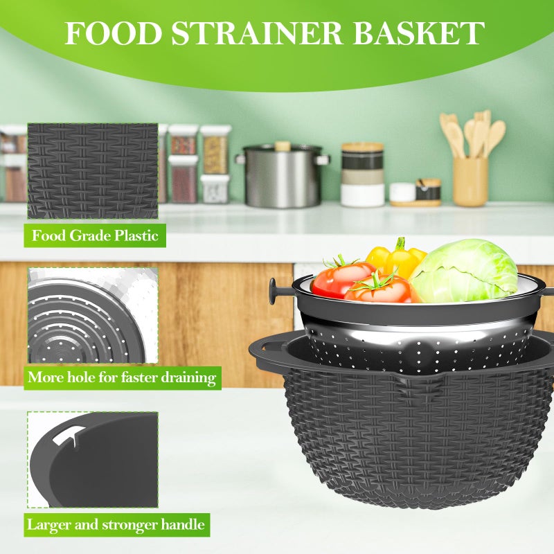 UTTKOJ 4-1 Colander with Mixing Bowl Set - Strainer With Bowl, Pasta And Rice Strainer, Strainer And Colanders, Fruit Cleaner, Veggie Wash, Salad Spinner, Apartment Essentials Kitchen Gadgets - Grey - Image 4