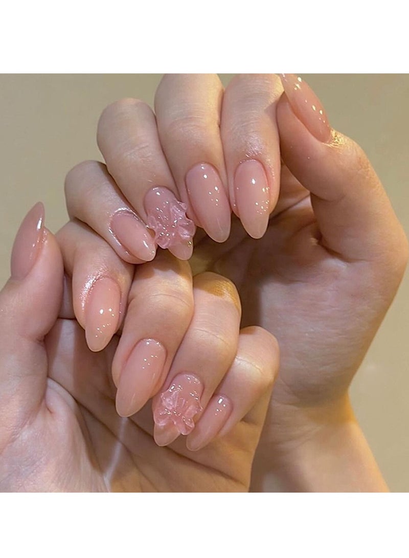 جوسكوين أظافر بالضغط 24 قطعة، أظافر بالضغط بلون وردي نيود أنيق ولطيف تجمع بين الإحساس بالفخامة والأسلوب النقي والبريء. تصميم القوس الشفاف كالثلج ثلاثي الأبعاد والمرصع يبرز فن تجميل الأظافر الرائع بشكل مثالي. أظافر أكريليك مع مجموعة غراء. - Image 1