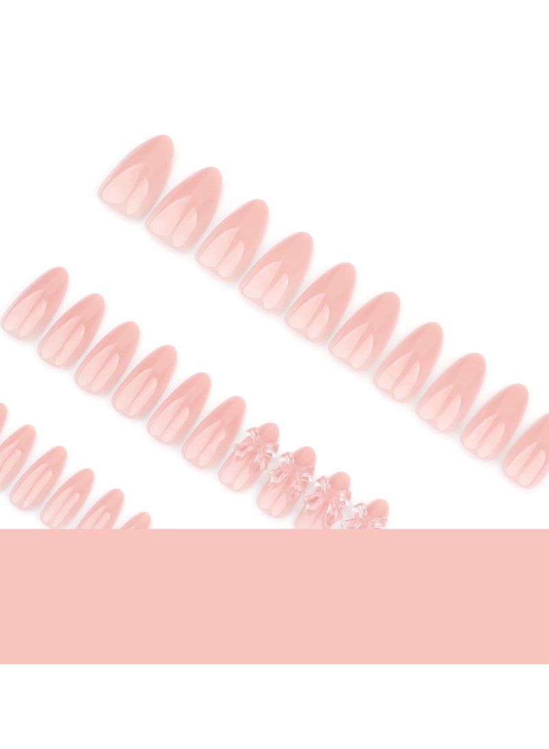 جوسكوين أظافر بالضغط 24 قطعة، أظافر بالضغط بلون وردي نيود أنيق ولطيف تجمع بين الإحساس بالفخامة والأسلوب النقي والبريء. تصميم القوس الشفاف كالثلج ثلاثي الأبعاد والمرصع يبرز فن تجميل الأظافر الرائع بشكل مثالي. أظافر أكريليك مع مجموعة غراء. - Image 2