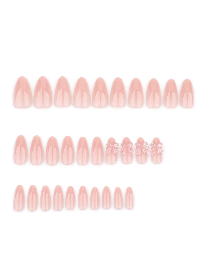 جوسكوين أظافر بالضغط 24 قطعة، أظافر بالضغط بلون وردي نيود أنيق ولطيف تجمع بين الإحساس بالفخامة والأسلوب النقي والبريء. تصميم القوس الشفاف كالثلج ثلاثي الأبعاد والمرصع يبرز فن تجميل الأظافر الرائع بشكل مثالي. أظافر أكريليك مع مجموعة غراء. - Image 5