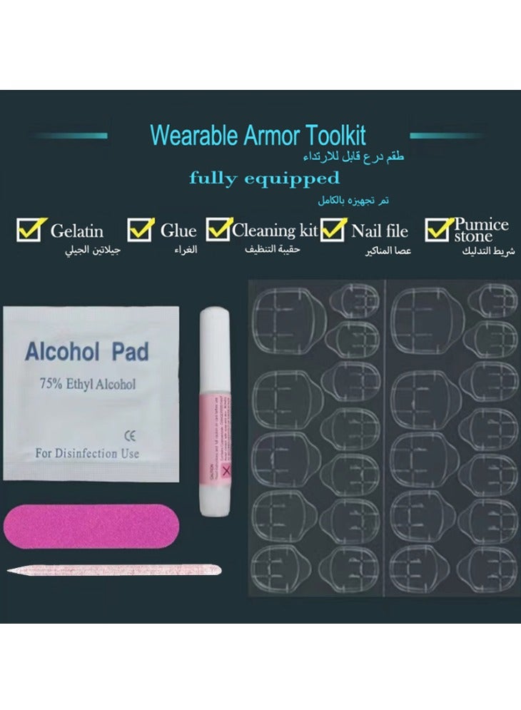 جوسكوين أظافر بالضغط 24 قطعة، أظافر بالضغط بلون وردي نيود أنيق ولطيف تجمع بين الإحساس بالفخامة والأسلوب النقي والبريء. تصميم القوس الشفاف كالثلج ثلاثي الأبعاد والمرصع يبرز فن تجميل الأظافر الرائع بشكل مثالي. أظافر أكريليك مع مجموعة غراء. - Image 4