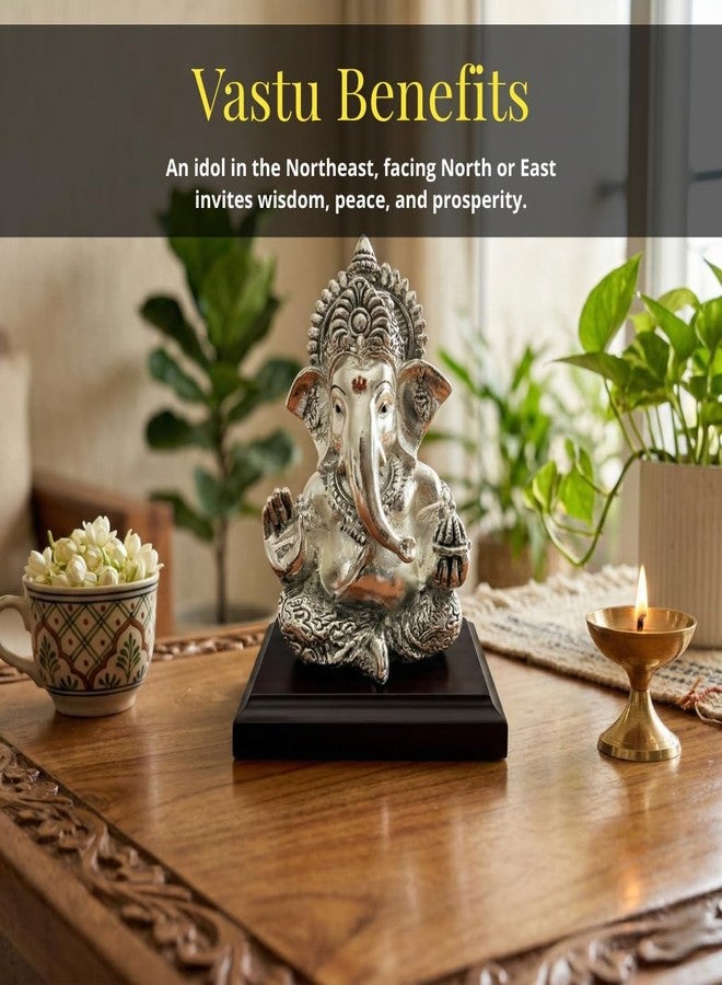 Dev Aastha 999 Silver Plated Lord Ganesha Idol Sitting with Intricate Detailing - Vighnaharta Showpiece for Prosperity and Good Fortune - Premium Anti-Tarnish Murti for Temple and Desk - Image 5