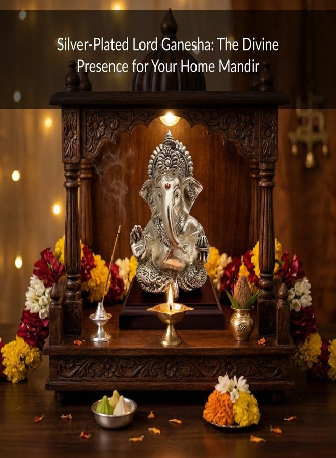 Dev Aastha 999 Silver Plated Lord Ganesha Idol Sitting with Intricate Detailing - Vighnaharta Showpiece for Prosperity and Good Fortune - Premium Anti-Tarnish Murti for Temple and Desk - Image 4