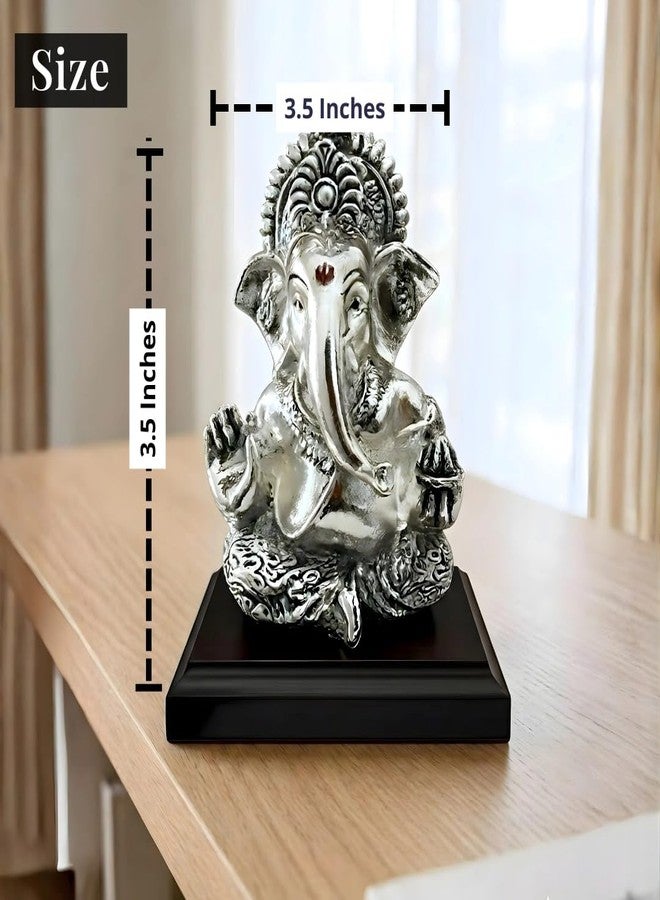 Dev Aastha 999 Silver Plated Lord Ganesha Idol Sitting with Intricate Detailing - Vighnaharta Showpiece for Prosperity and Good Fortune - Premium Anti-Tarnish Murti for Temple and Desk - Image 2