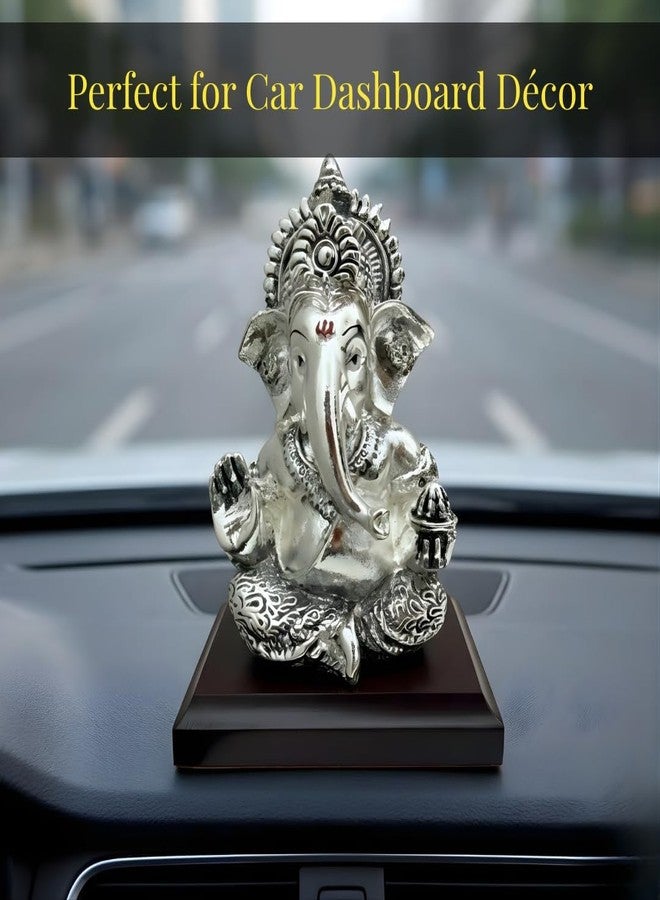 Dev Aastha 999 Silver Plated Lord Ganesha Idol Sitting with Intricate Detailing - Vighnaharta Showpiece for Prosperity and Good Fortune - Premium Anti-Tarnish Murti for Temple and Desk - Image 3