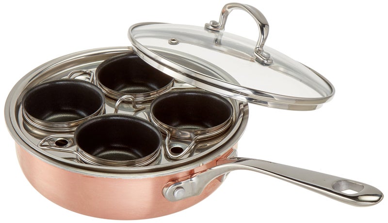ExcelSteel 4 Cup Stainless Steel TriPly Professional Egg Poacher WNonstick Egg Cups for Perfectly Poached Eggs Brunch and Breakfast 