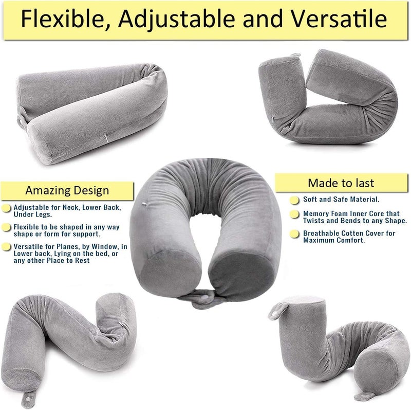Shrevi Memory Foam Twist Travel Pillow Bendable Neck Pillow Flexible Cylindrical Bolster PillowPack of 1 Black - Image 3