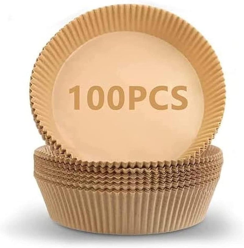 SHOWAY ECVV 100PCS Air Fryer Disposable Paper Liner, Non Stick Air Fryer Paper Liners, brown - Image 1