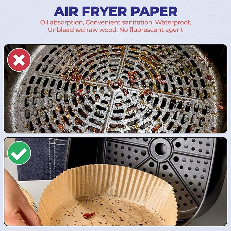 SHOWAY ECVV 100PCS Air Fryer Disposable Paper Liner, Non Stick Air Fryer Paper Liners, brown - Image 4