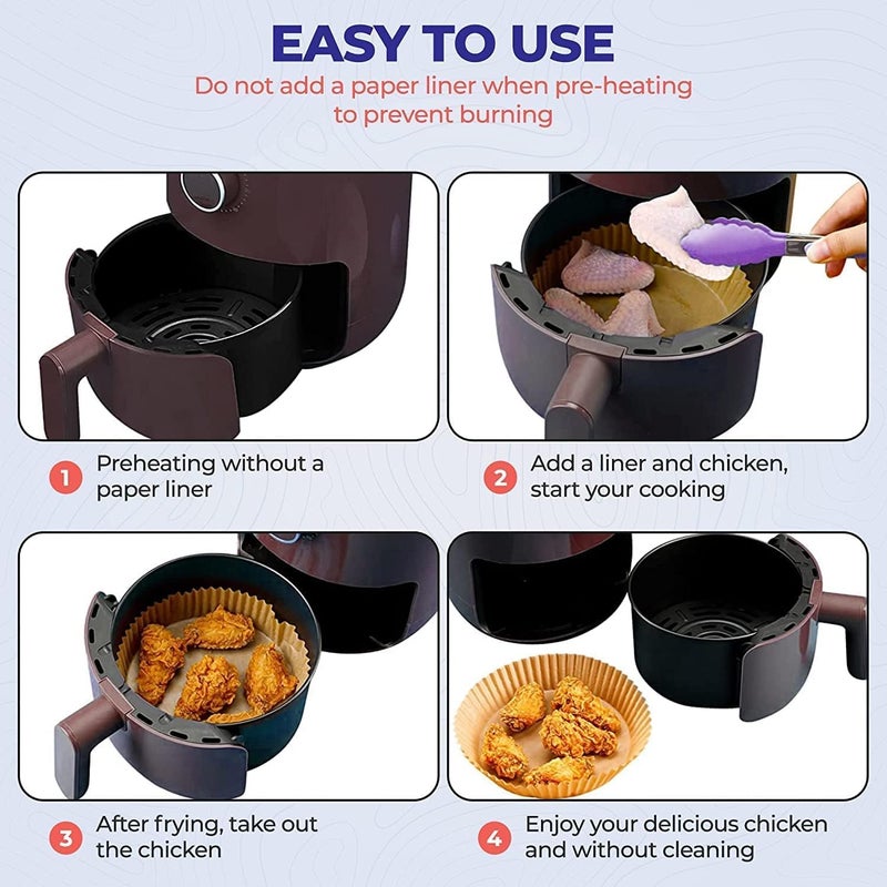 SHOWAY ECVV 100PCS Air Fryer Disposable Paper Liner, Non Stick Air Fryer Paper Liners, brown - Image 5