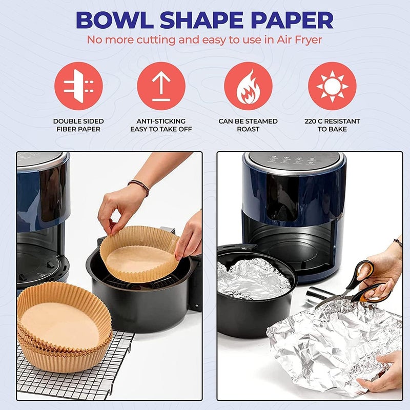 SHOWAY ECVV 100PCS Air Fryer Disposable Paper Liner, Non Stick Air Fryer Paper Liners, brown - Image 3