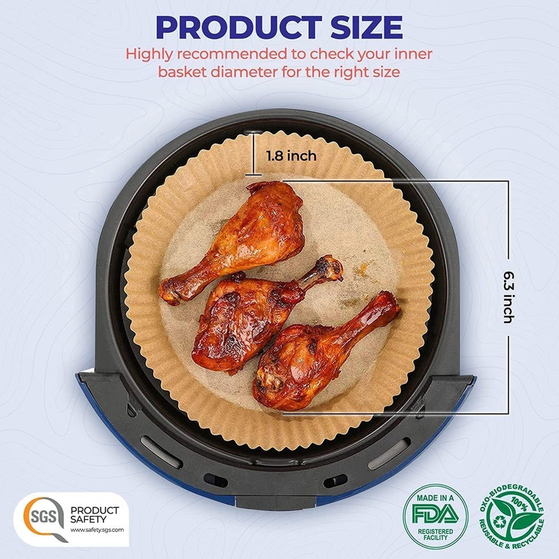 SHOWAY ECVV 100PCS Air Fryer Disposable Paper Liner, Non Stick Air Fryer Paper Liners, brown - Image 2
