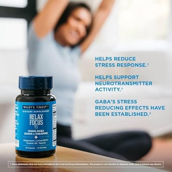Wiley's Finest Relax Focus - Daily Supplement for Stress Support - Contains L-Theanine, GABA, Vitamin B6 & Magnesium - 30 Capsules (30 Servings) - Image 3