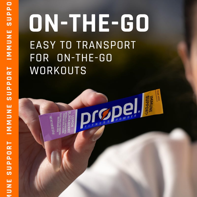 Propel Immune Support Electrolyte Enhanced Water Drink Mix Powder Packets, Variety Pack, 100% DV Vitamin C, Good source of Zinc, Zero Sugar Hydration with Electrolytes and Vitamins (30 Packets) - Image 3