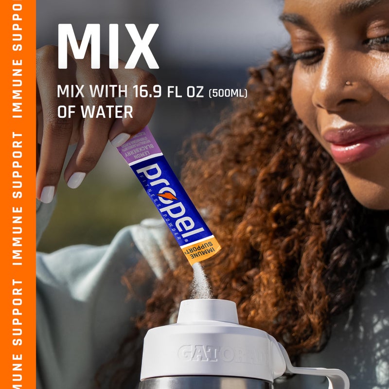 Propel Immune Support Electrolyte Enhanced Water Drink Mix Powder Packets, Variety Pack, 100% DV Vitamin C, Good source of Zinc, Zero Sugar Hydration with Electrolytes and Vitamins (30 Packets) - Image 2