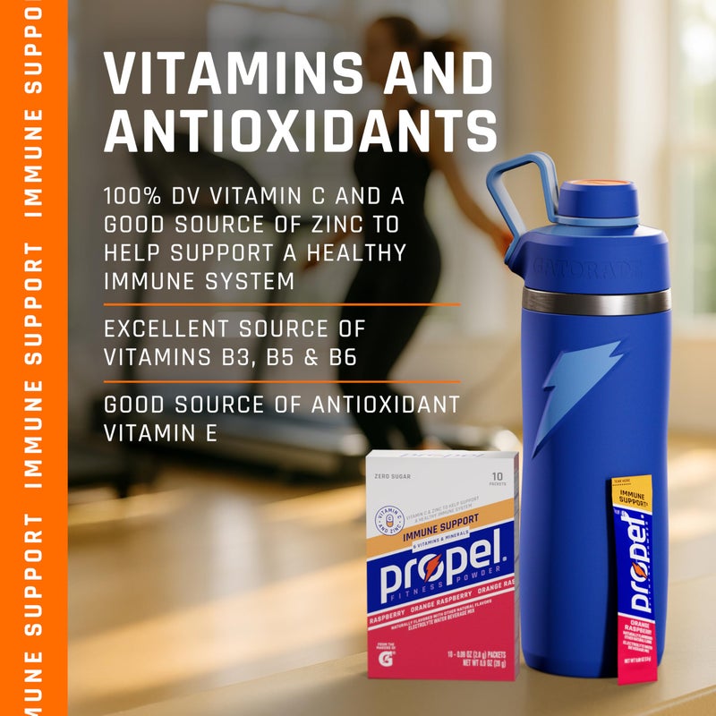 Propel Immune Support Electrolyte Enhanced Water Drink Mix Powder Packets, Variety Pack, 100% DV Vitamin C, Good source of Zinc, Zero Sugar Hydration with Electrolytes and Vitamins (30 Packets) - Image 4