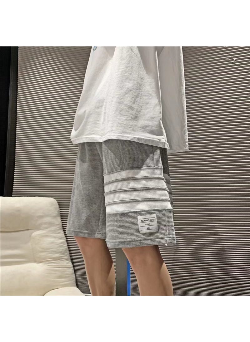 Generic - Fashionable Striped Mens Shorts Casual Loose Fit Summer Outer Wear Beach Sports Ins Trendy Brand Mens Pants Grey - Image 1