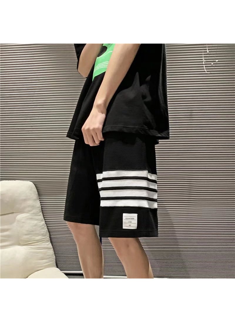 Generic - Fashionable Striped Mens Shorts Casual Loose Fit Summer Outer Wear Beach Sports Ins Trendy Brand Mens Pants Grey - Image 1