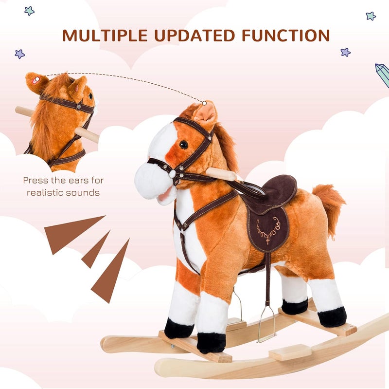 Qaba Kids Plush Toy Rocking Horse Ride on with Realistic Sounds - Brown - Image 4