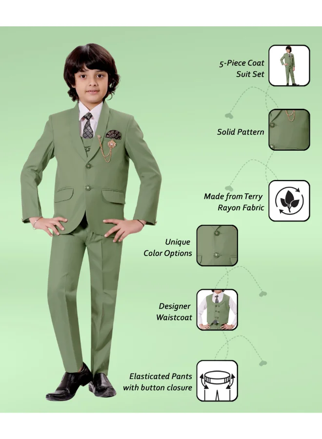 BT DEZINES Light Green Five Piece Suit Set for Boys