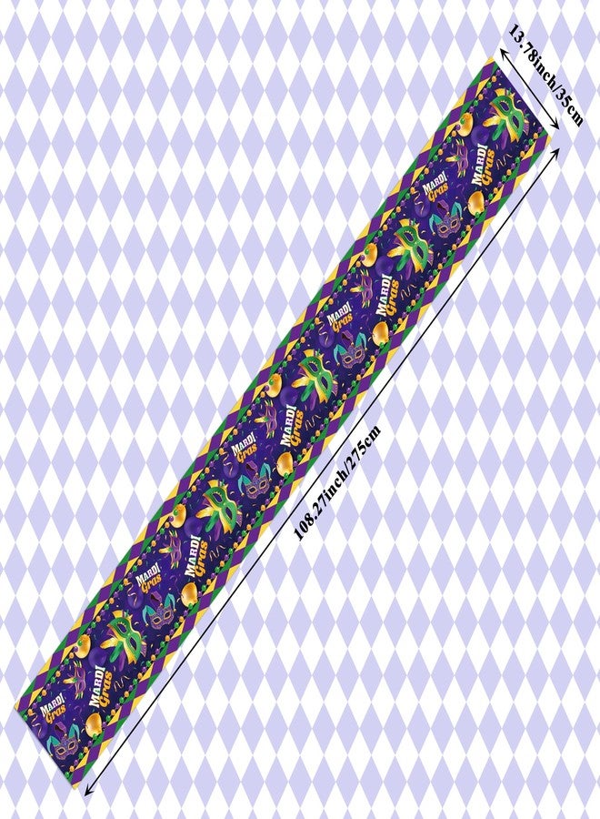 MOZUI 6Pcs Mardi Gras Plastic Table Runners - 14"x108" Purple Green Mask Pattern Table Runner for Carnival Confetti New Orleans Masquerade Home Kitchen Decor Brazil Festival Indoor Outdoor Dining Holiday - Image 3