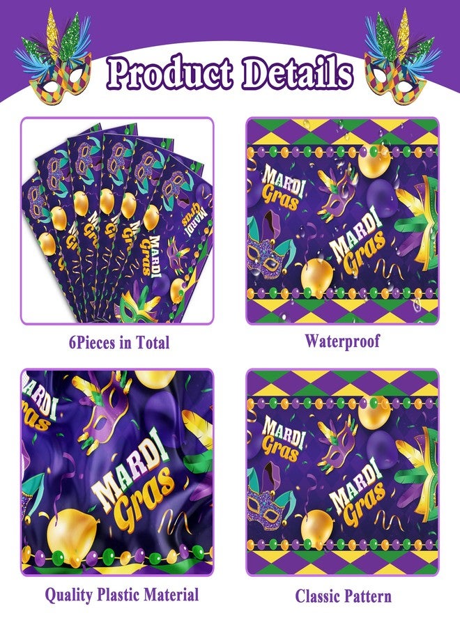MOZUI 6Pcs Mardi Gras Plastic Table Runners - 14"x108" Purple Green Mask Pattern Table Runner for Carnival Confetti New Orleans Masquerade Home Kitchen Decor Brazil Festival Indoor Outdoor Dining Holiday - Image 2