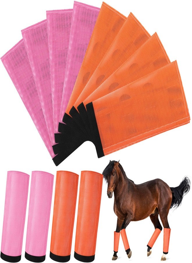 Bulyoou Set of 8 Mesh Fly Boots for Horse Breathable Mesh Horse Boots Protective Loose Wraps Adjustable for Preventing Legs Reduces Flies and Mosquitoes Bites(Orange, Pink,L) - Image 1