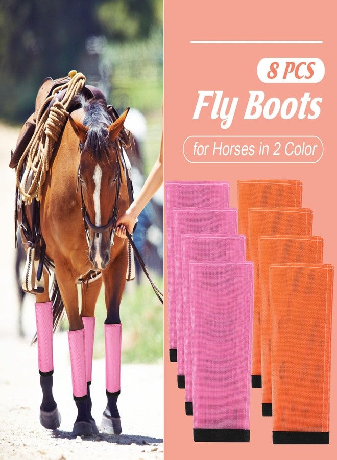 Bulyoou Set of 8 Mesh Fly Boots for Horse Breathable Mesh Horse Boots Protective Loose Wraps Adjustable for Preventing Legs Reduces Flies and Mosquitoes Bites(Orange, Pink,L) - Image 2