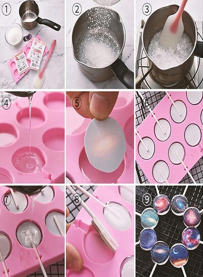 DSIOHFEI 3 Pack Silicone Lollipop Molds, 12-Capacity Hard Candy Molds, Pink Gummy Molds with 100PCS Lollipop Sticks, 100PCS Gold Ties, 100PCS Candy Treat Bags, Chocolate Bar Mold for Candy, Jelly - Image 5