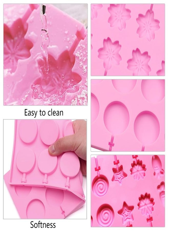 DSIOHFEI 3 Pack Silicone Lollipop Molds, 12-Capacity Hard Candy Molds, Pink Gummy Molds with 100PCS Lollipop Sticks, 100PCS Gold Ties, 100PCS Candy Treat Bags, Chocolate Bar Mold for Candy, Jelly - Image 3