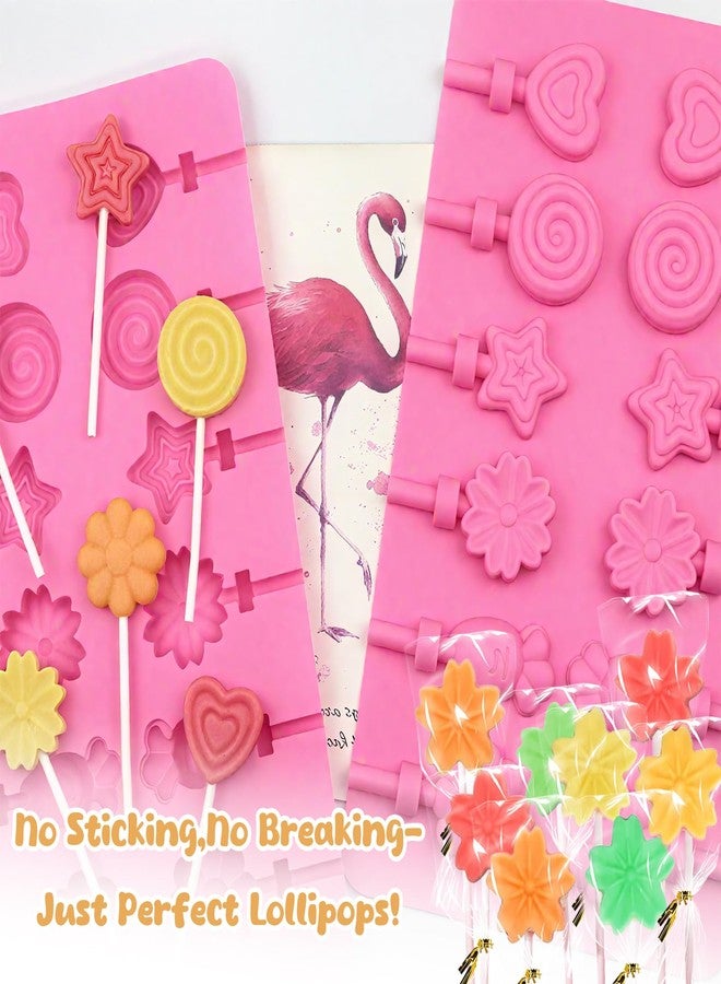 DSIOHFEI 3 Pack Silicone Lollipop Molds, 12-Capacity Hard Candy Molds, Pink Gummy Molds with 100PCS Lollipop Sticks, 100PCS Gold Ties, 100PCS Candy Treat Bags, Chocolate Bar Mold for Candy, Jelly - Image 4